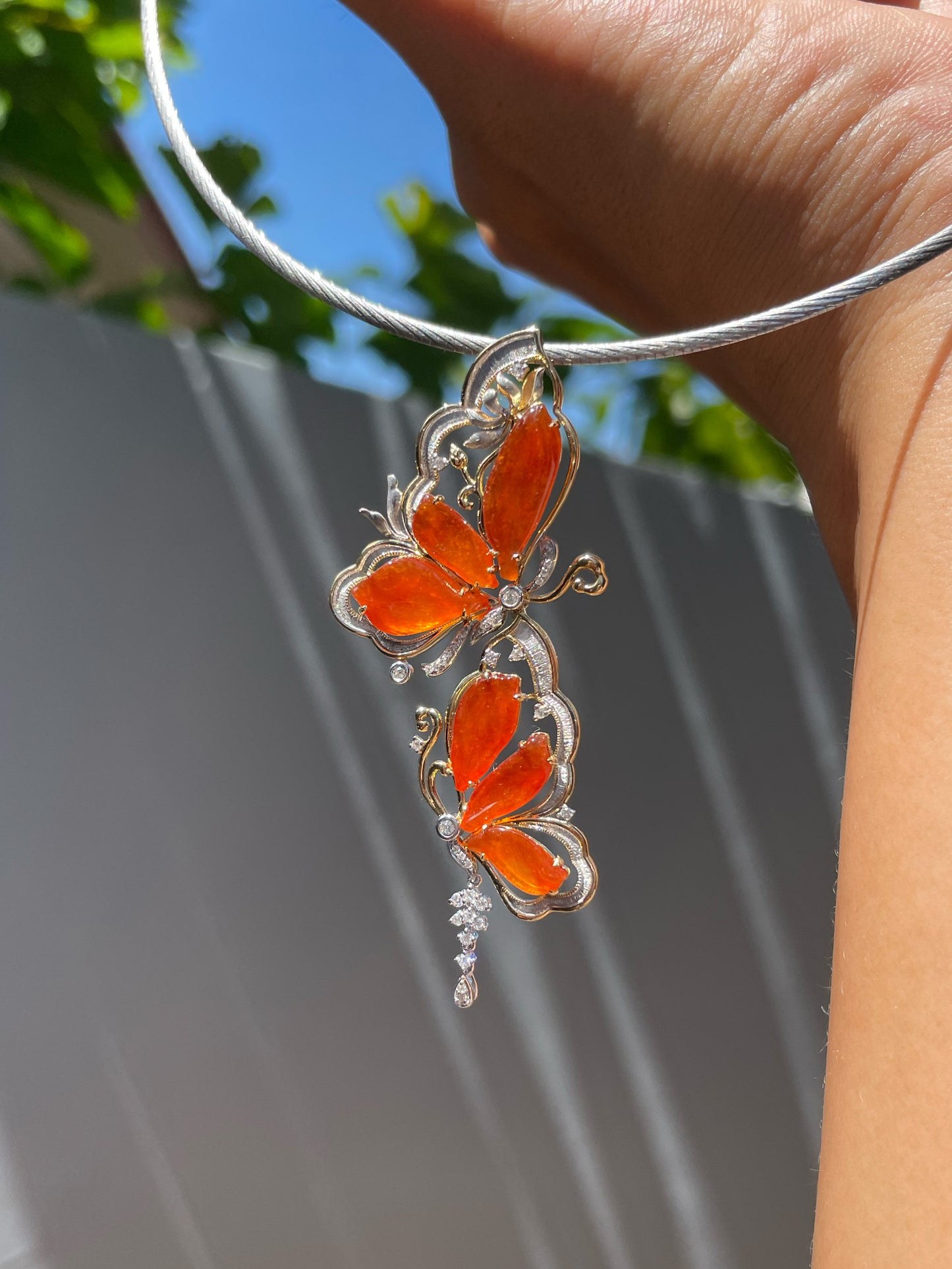 Orangy Red Jade Pendant - Butterfly (NJP180)