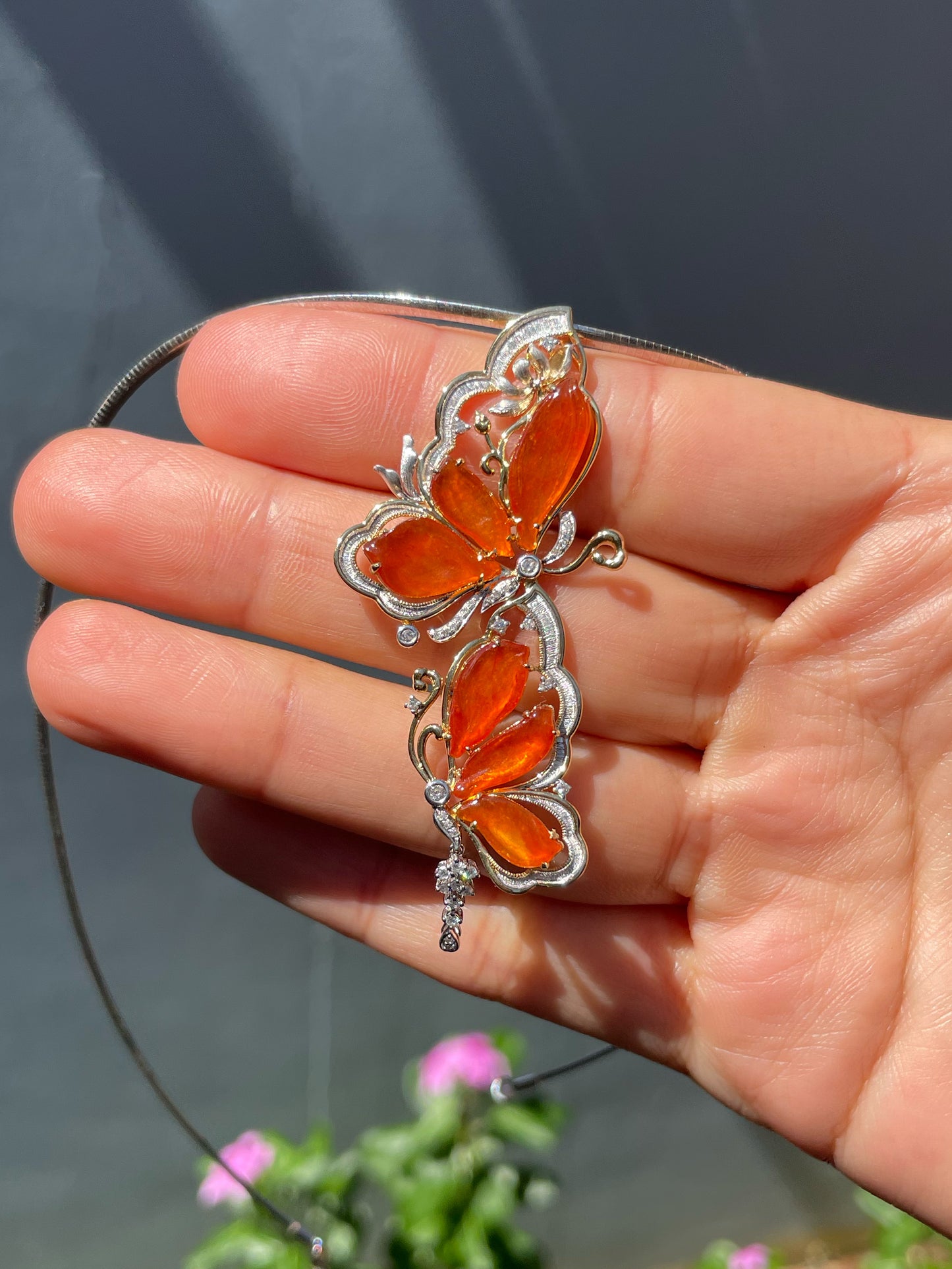 Orangy Red Jade Pendant - Butterfly (NJP180)