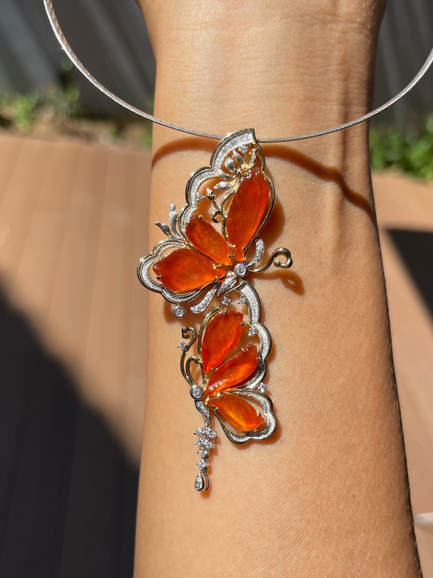 Orangy Red Jade Pendant - Butterfly (NJP180)
