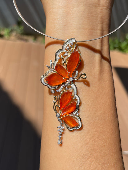 Orangy Red Jade Pendant - Butterfly (NJP180)