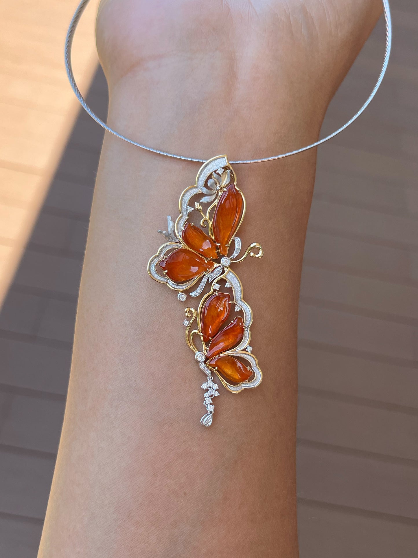 Orangy Red Jade Pendant - Butterfly (NJP180)