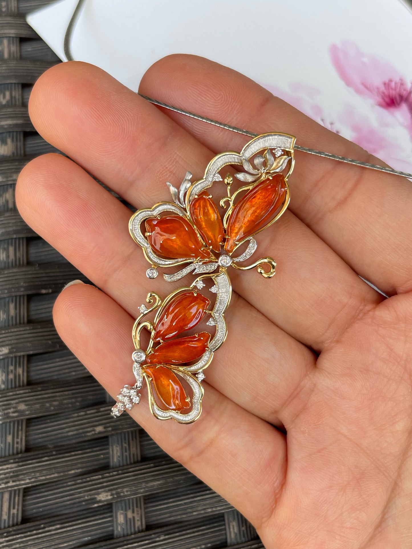 Orangy Red Jade Pendant - Butterfly (NJP180)