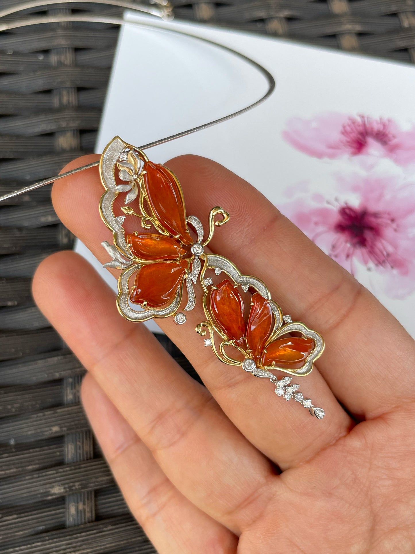 Orangy Red Jade Pendant - Butterfly (NJP180)