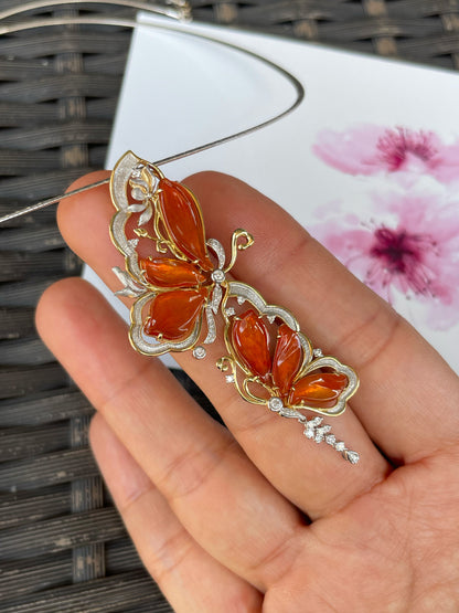 Orangy Red Jade Pendant - Butterfly (NJP180)