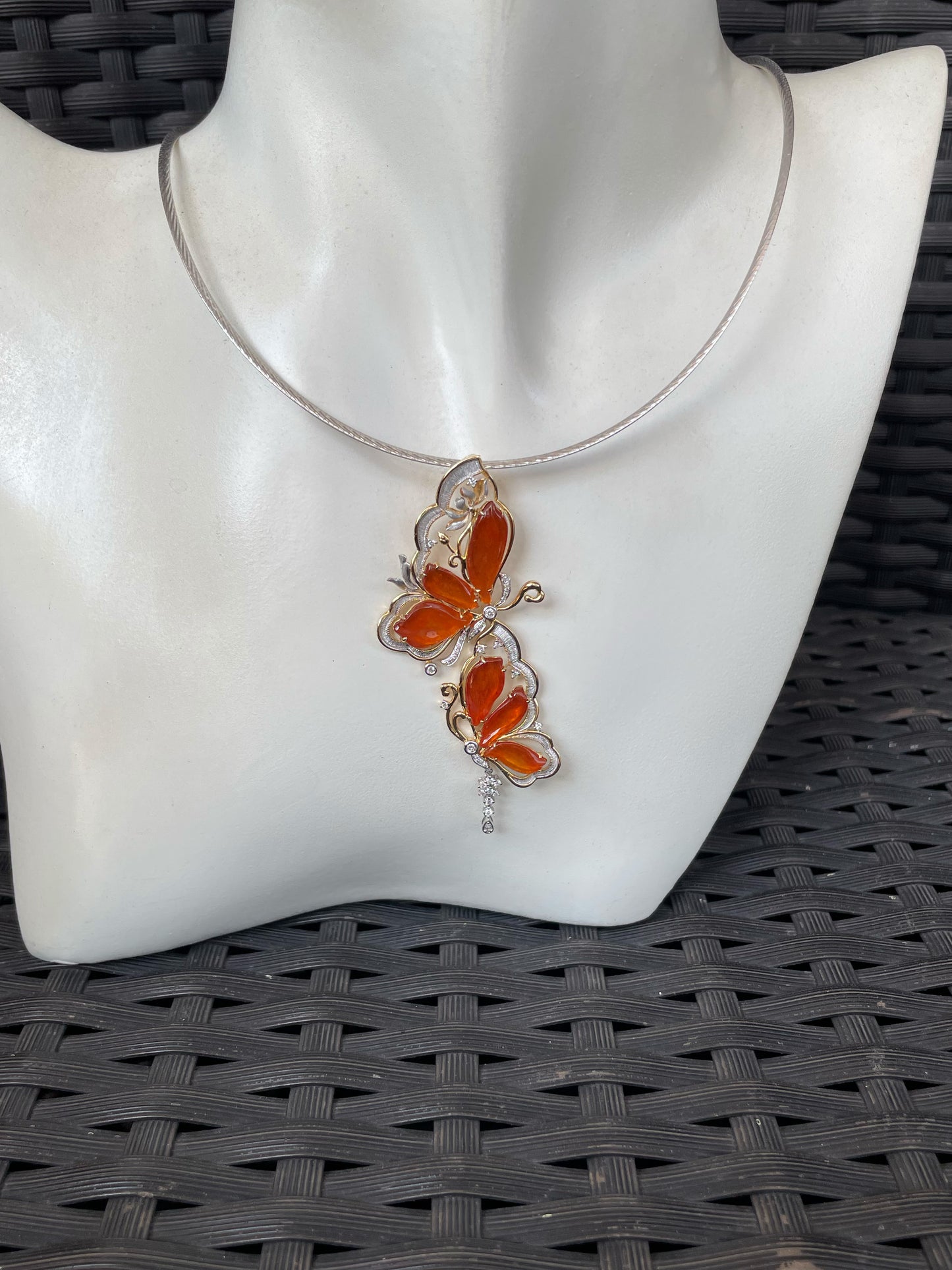 Orangy Red Jade Pendant - Butterfly (NJP180)