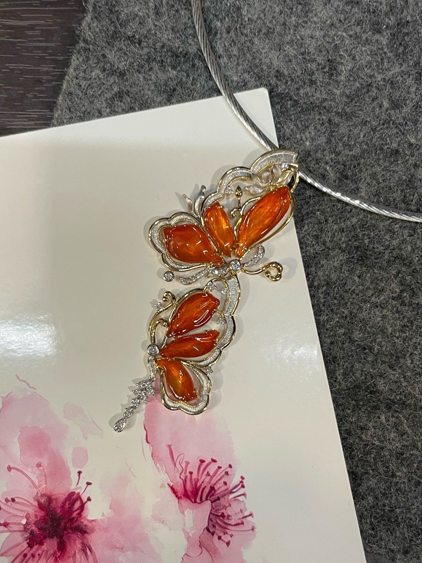 Orangy Red Jade Pendant - Butterfly (NJP180)