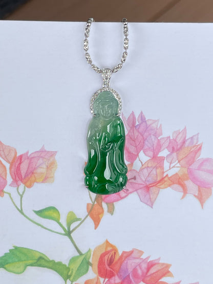 Green Jadeite Pendant -  Goddess Of Mercy (NJP182)