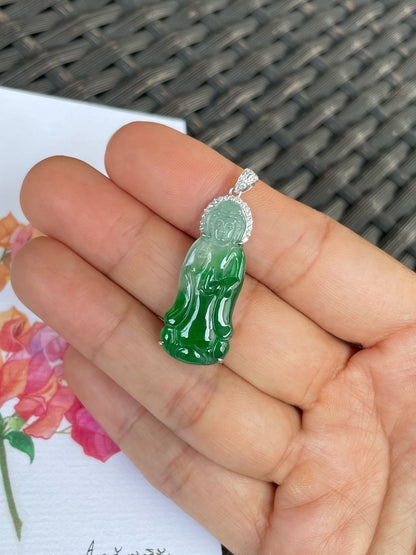 Green Jadeite Pendant -  Goddess Of Mercy (NJP182)