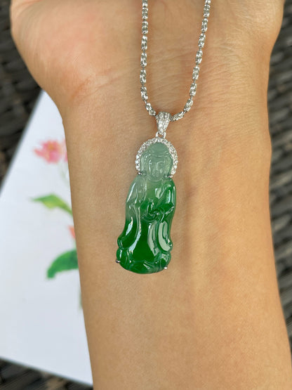 Green Jadeite Pendant -  Goddess Of Mercy (NJP182)