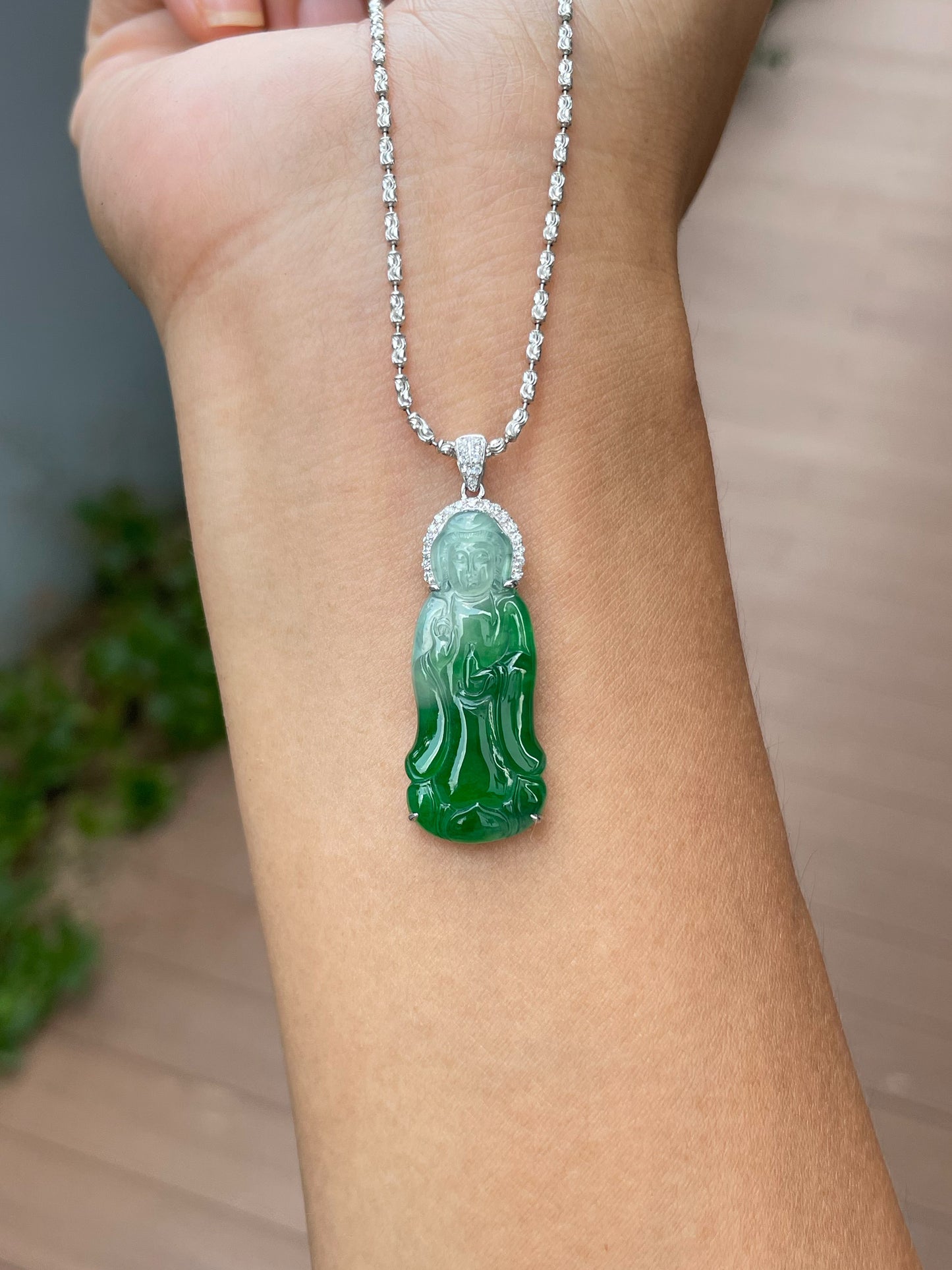 Green Jadeite Pendant -  Goddess Of Mercy (NJP182)