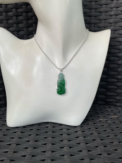 Green Jadeite Pendant -  Goddess Of Mercy (NJP182)