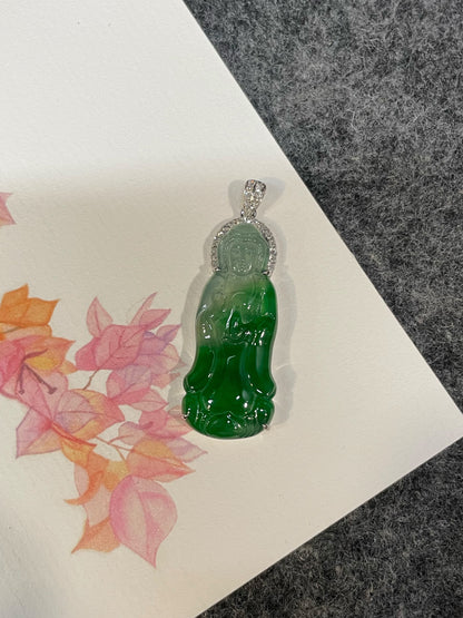 Green Jadeite Pendant -  Goddess Of Mercy (NJP182)