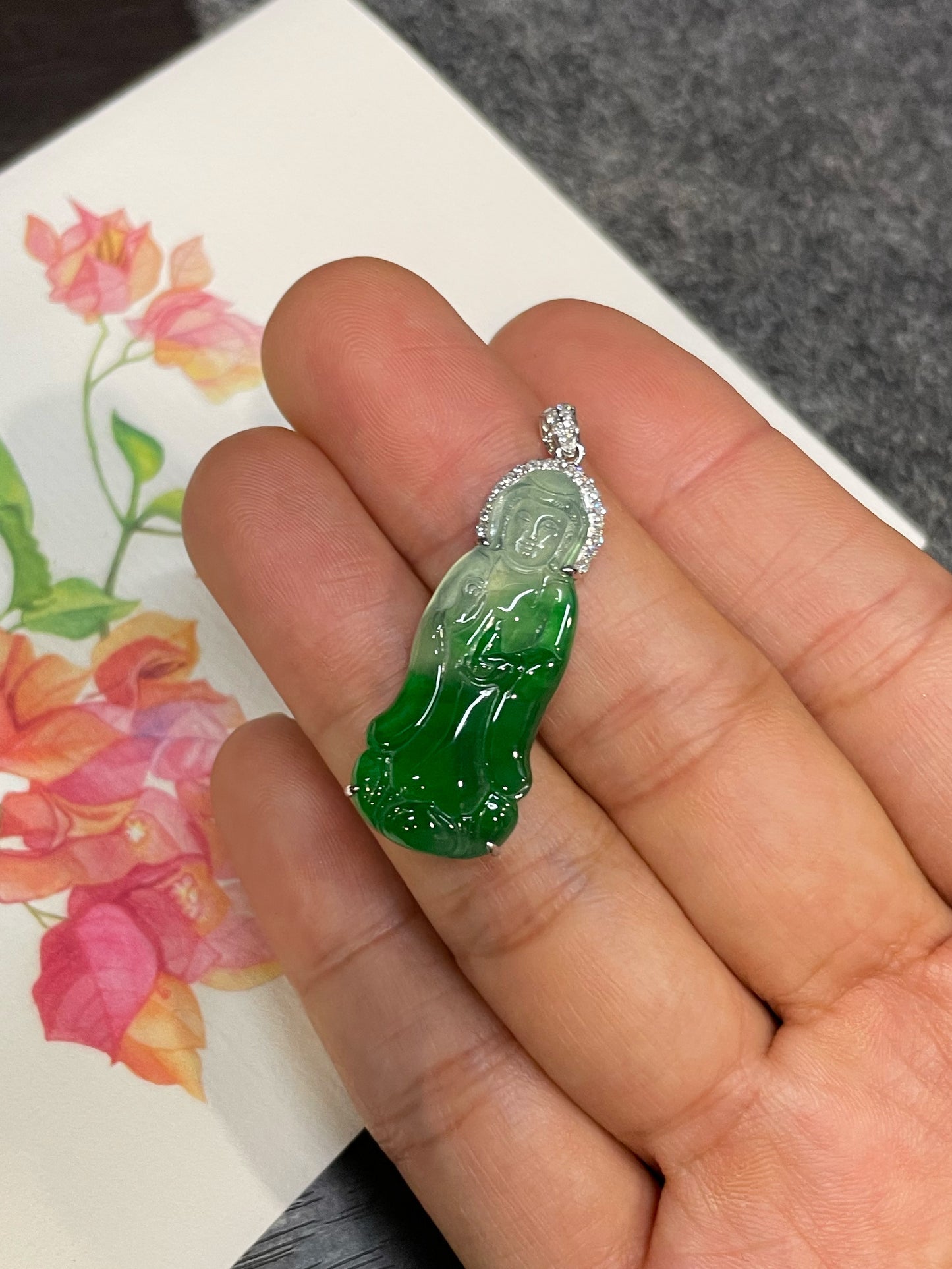 Green Jadeite Pendant -  Goddess Of Mercy (NJP182)