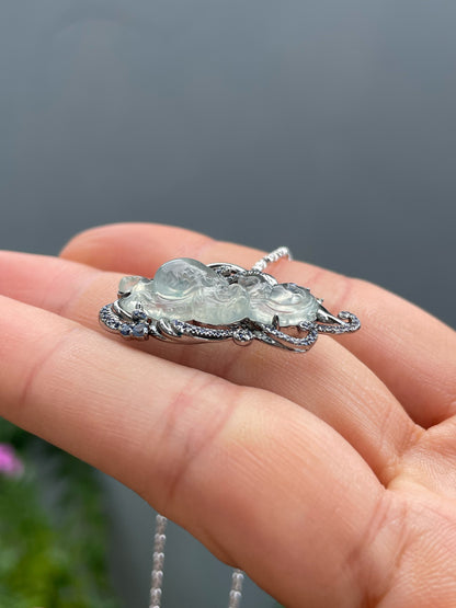 Icy White Jade Pendant / Brooch - Octopus (NJP187)