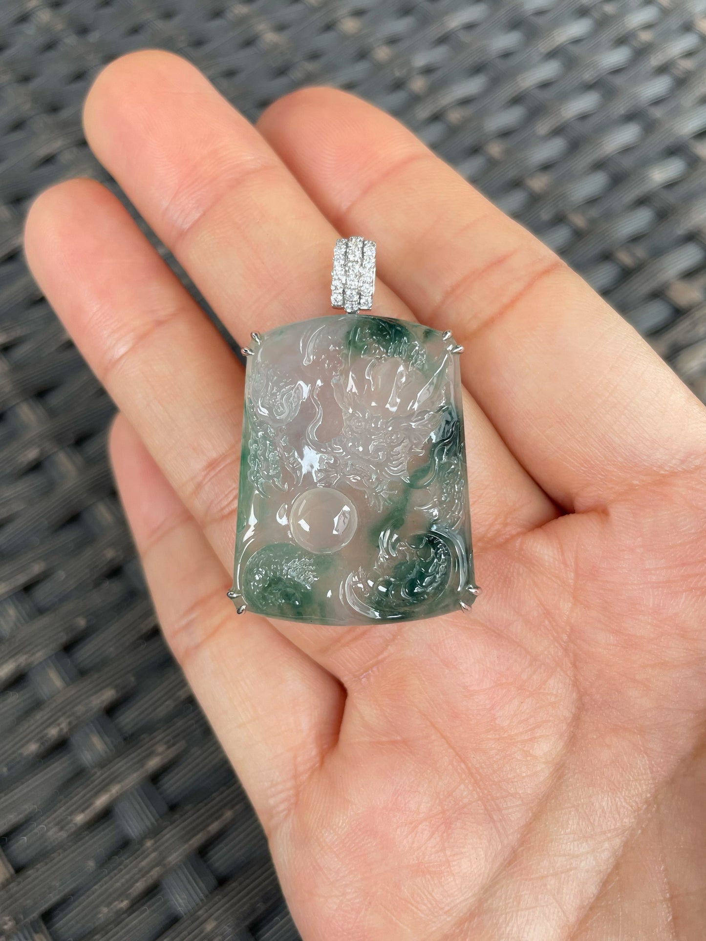 Icy Bluish Flower Jade Pendant - Dragon (NJP190)