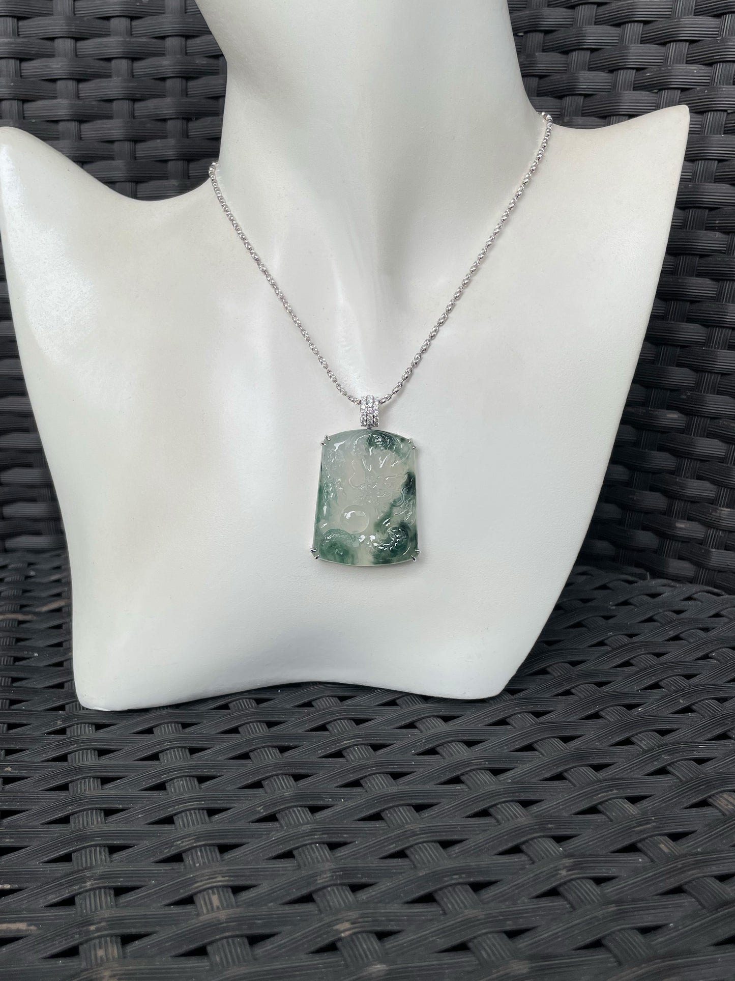 Icy Bluish Flower Jade Pendant - Dragon (NJP190)