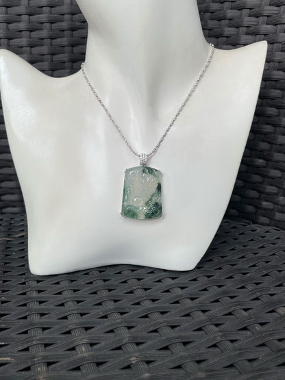 Icy Bluish Flower Jade Pendant - Dragon (NJP190)