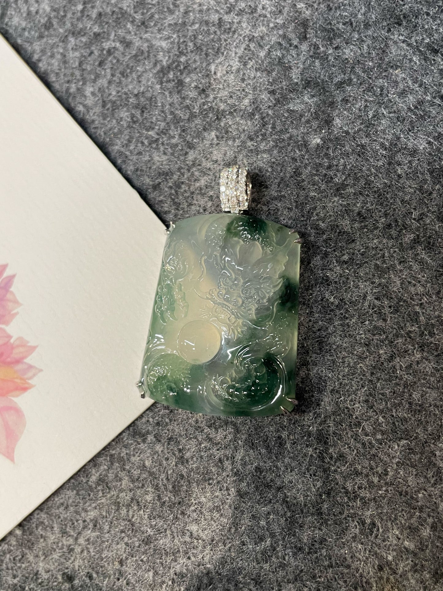 Icy Bluish Flower Jade Pendant - Dragon (NJP190)