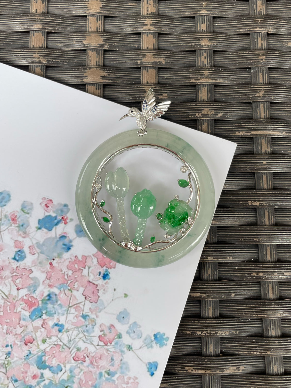Icy Bluish Flower Jade Pendant (NJP192)