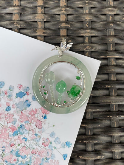 Icy Bluish Flower Jade Pendant (NJP192)