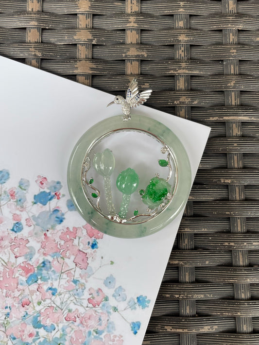 Icy Bluish Flower Jade Pendant (NJP192)