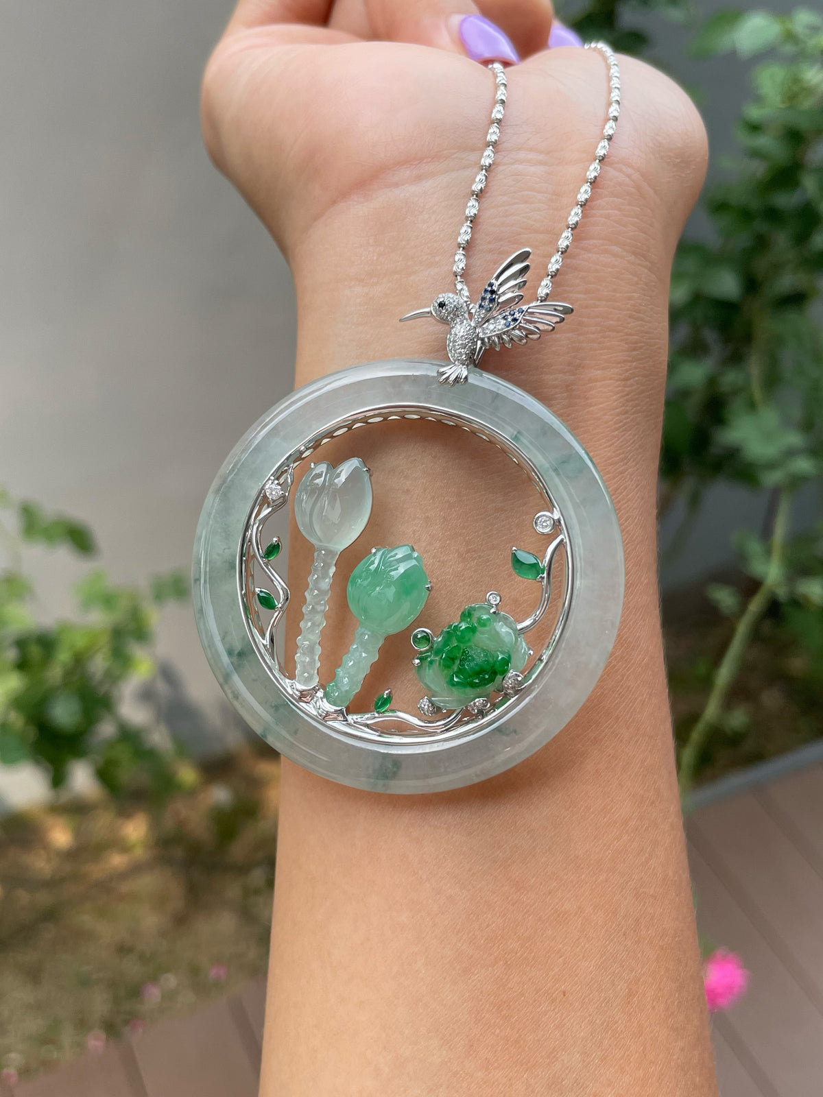 Icy Bluish Flower Jade Pendant (NJP192)