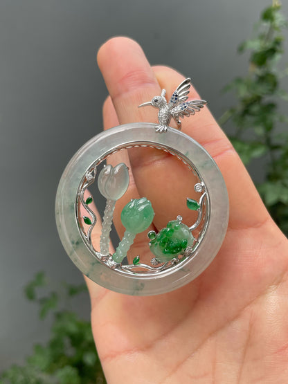 Icy Bluish Flower Jade Pendant (NJP192)
