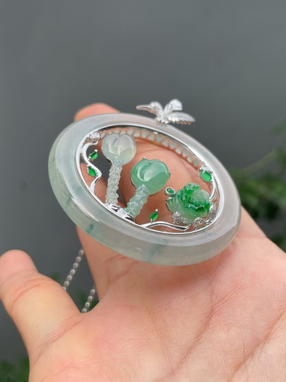 Icy Bluish Flower Jade Pendant (NJP192)