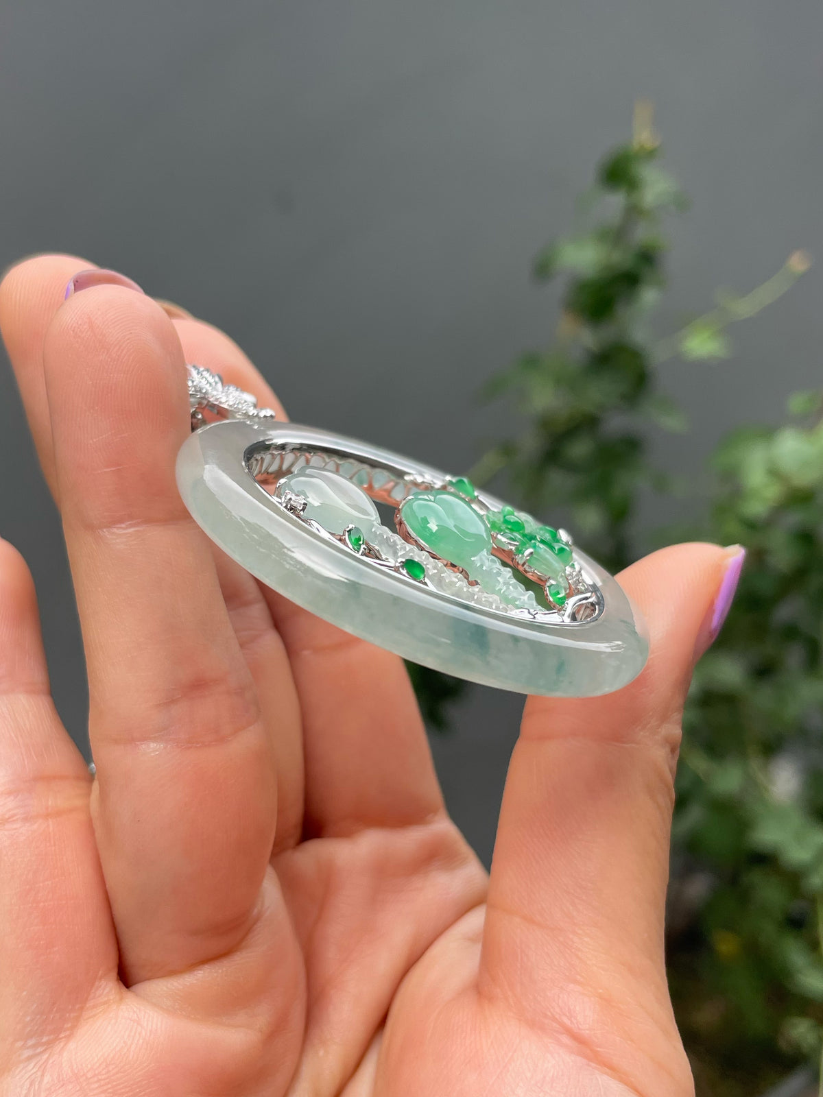 Icy Bluish Flower Jade Pendant (NJP192)