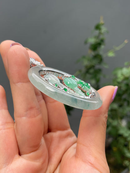 Icy Bluish Flower Jade Pendant (NJP192)