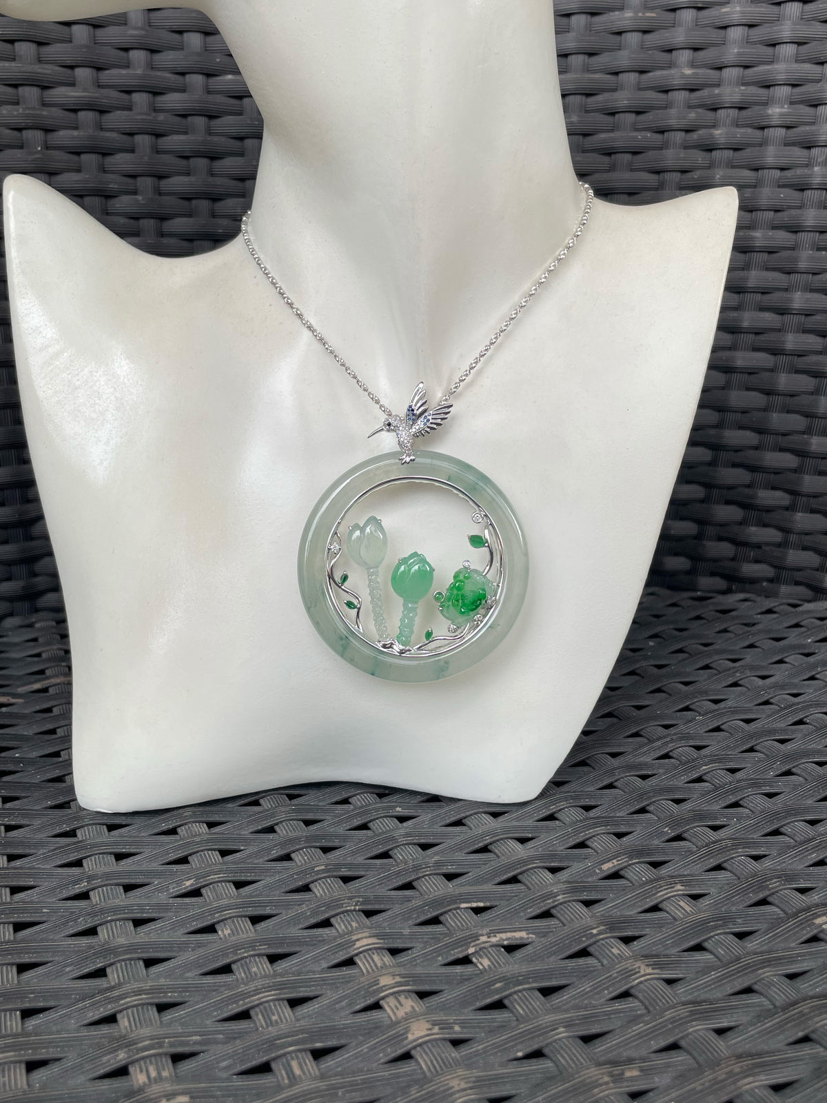 Icy Bluish Flower Jade Pendant (NJP192)