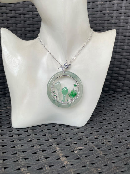 Icy Bluish Flower Jade Pendant (NJP192)