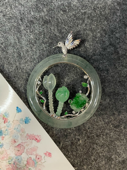 Icy Bluish Flower Jade Pendant (NJP192)