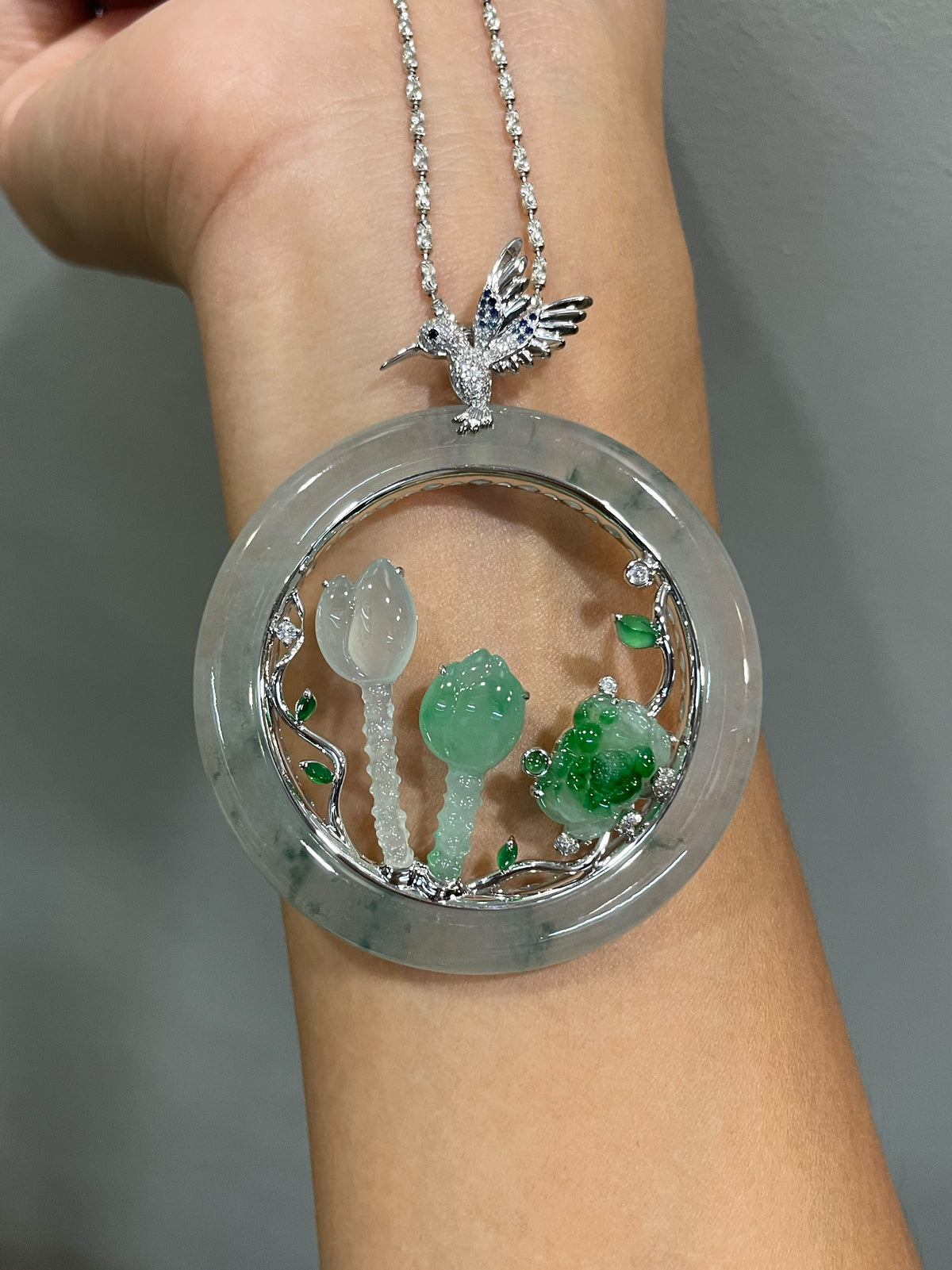 Icy Bluish Flower Jade Pendant (NJP192)