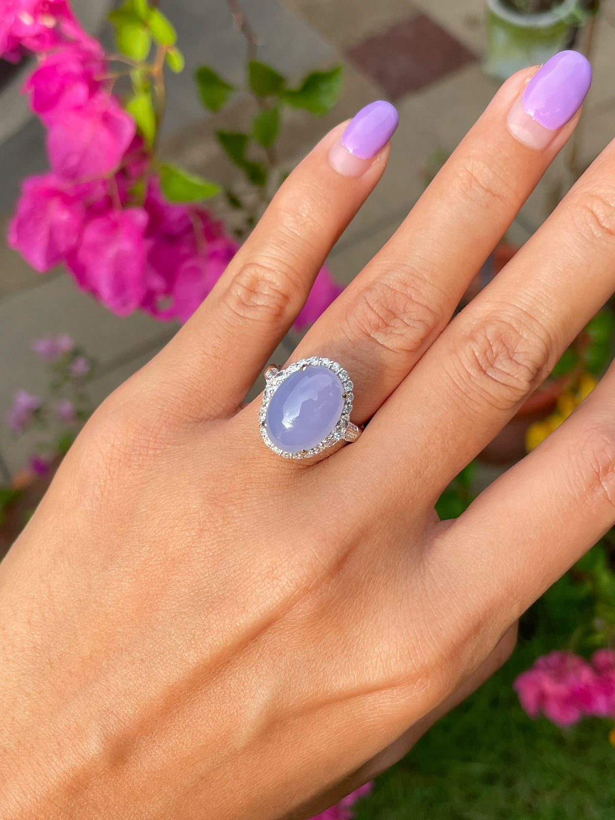 Lavender Jade Cabochon Ring (NJR039)