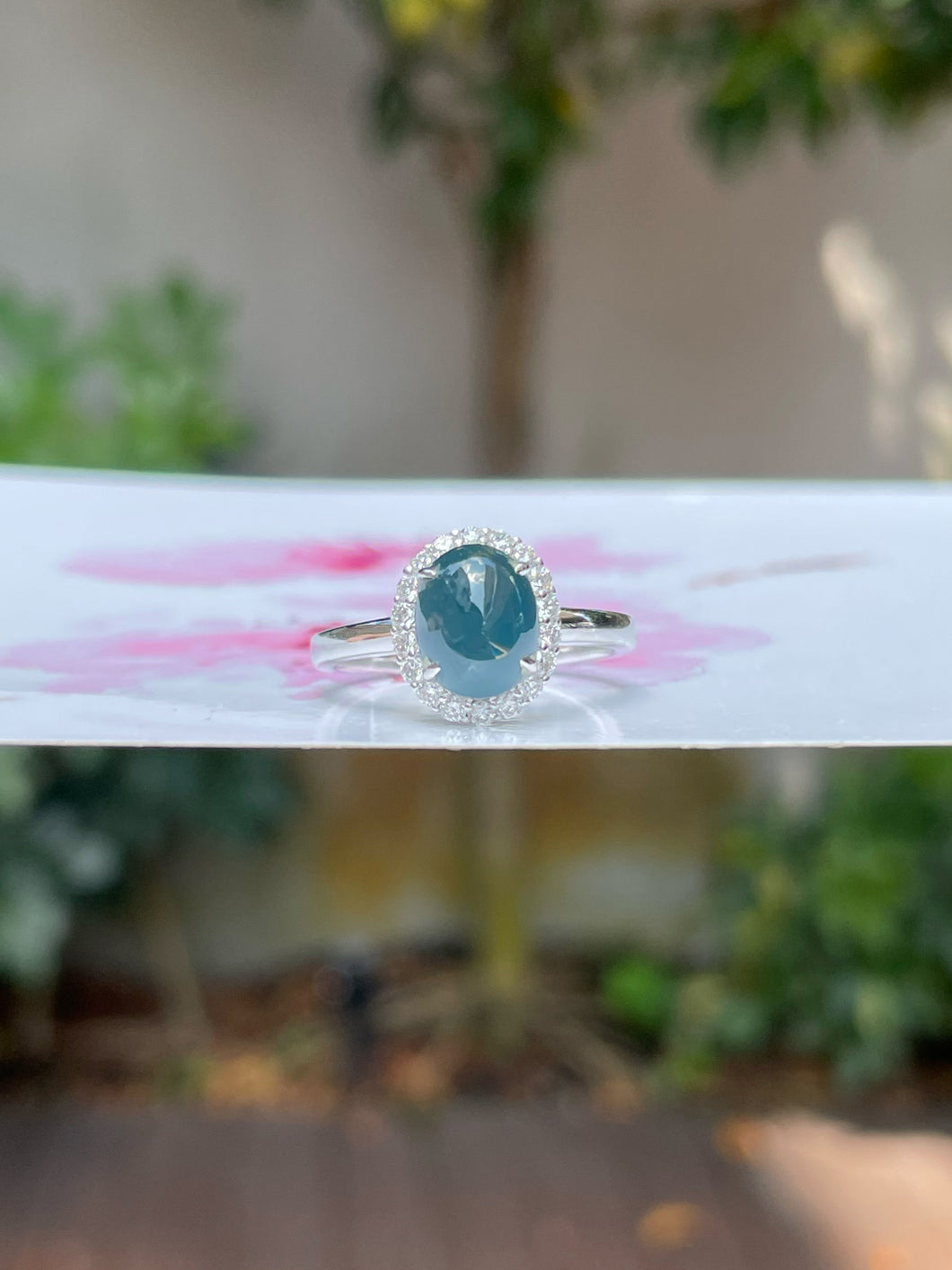 Blue Jade Cabochon Ring (NJR159)