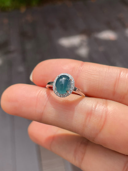 Blue Jade Cabochon Ring (NJR159)