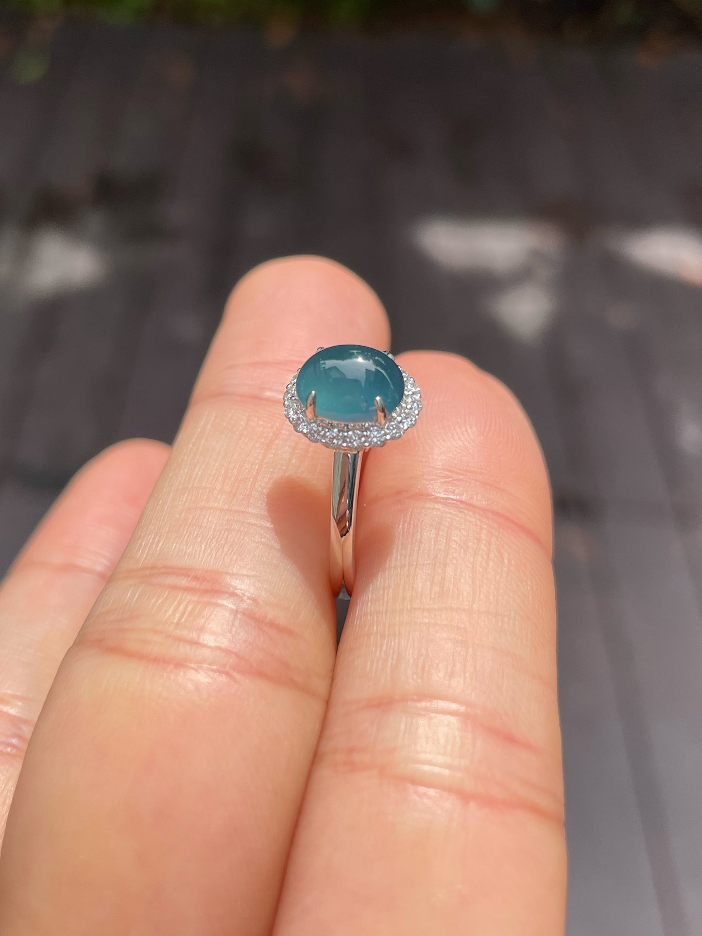 Blue Jade Cabochon Ring (NJR159)