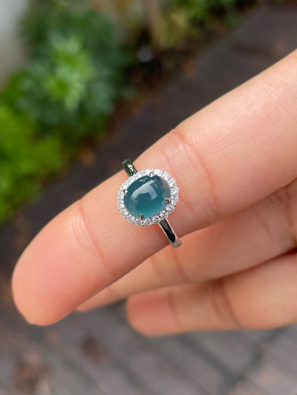 Blue Jade Cabochon Ring (NJR159)