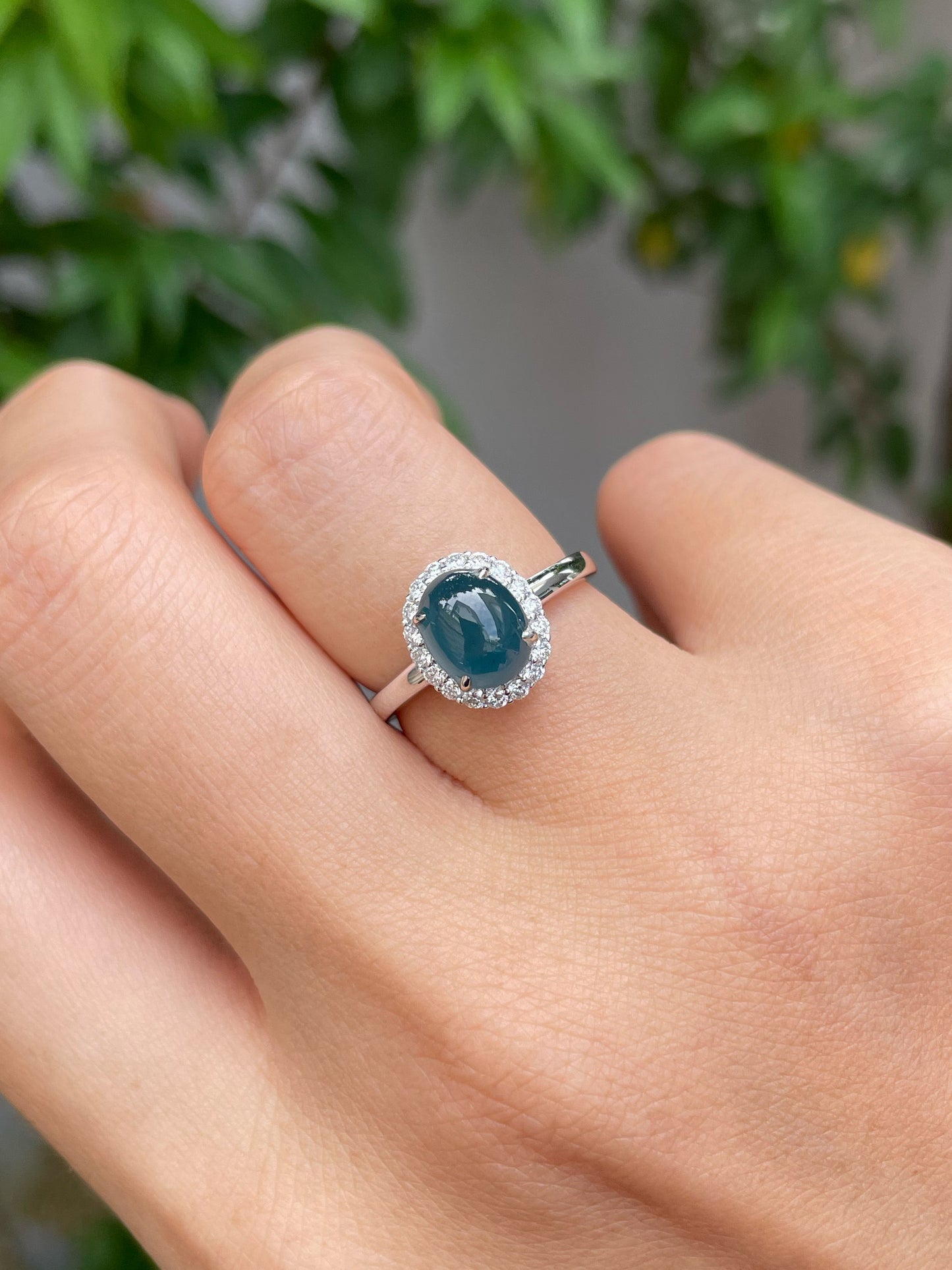 Blue Jade Cabochon Ring (NJR159)