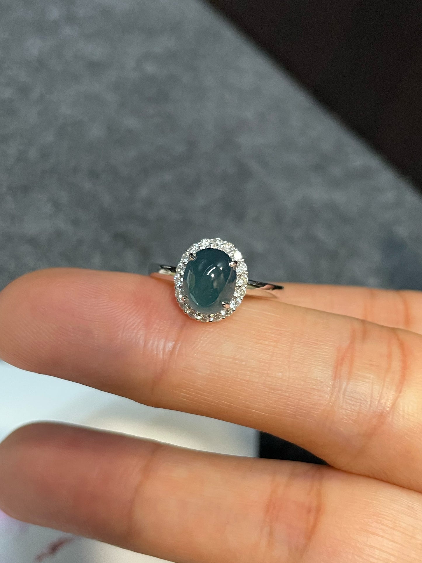 Blue Jade Cabochon Ring (NJR159)