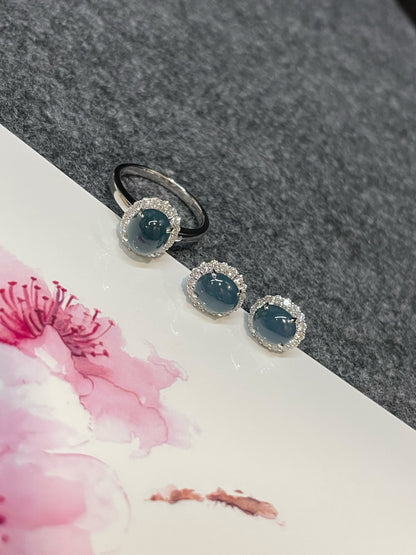 Blue Jade Cabochon Ring (NJR159)