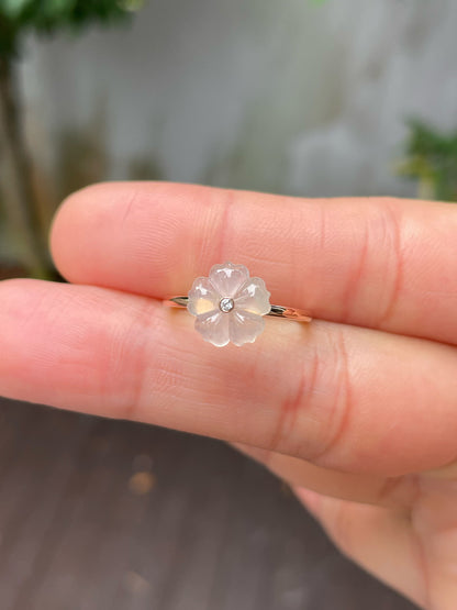 Icy White Carved Jade Ring - Plum Blossom (NJR162)