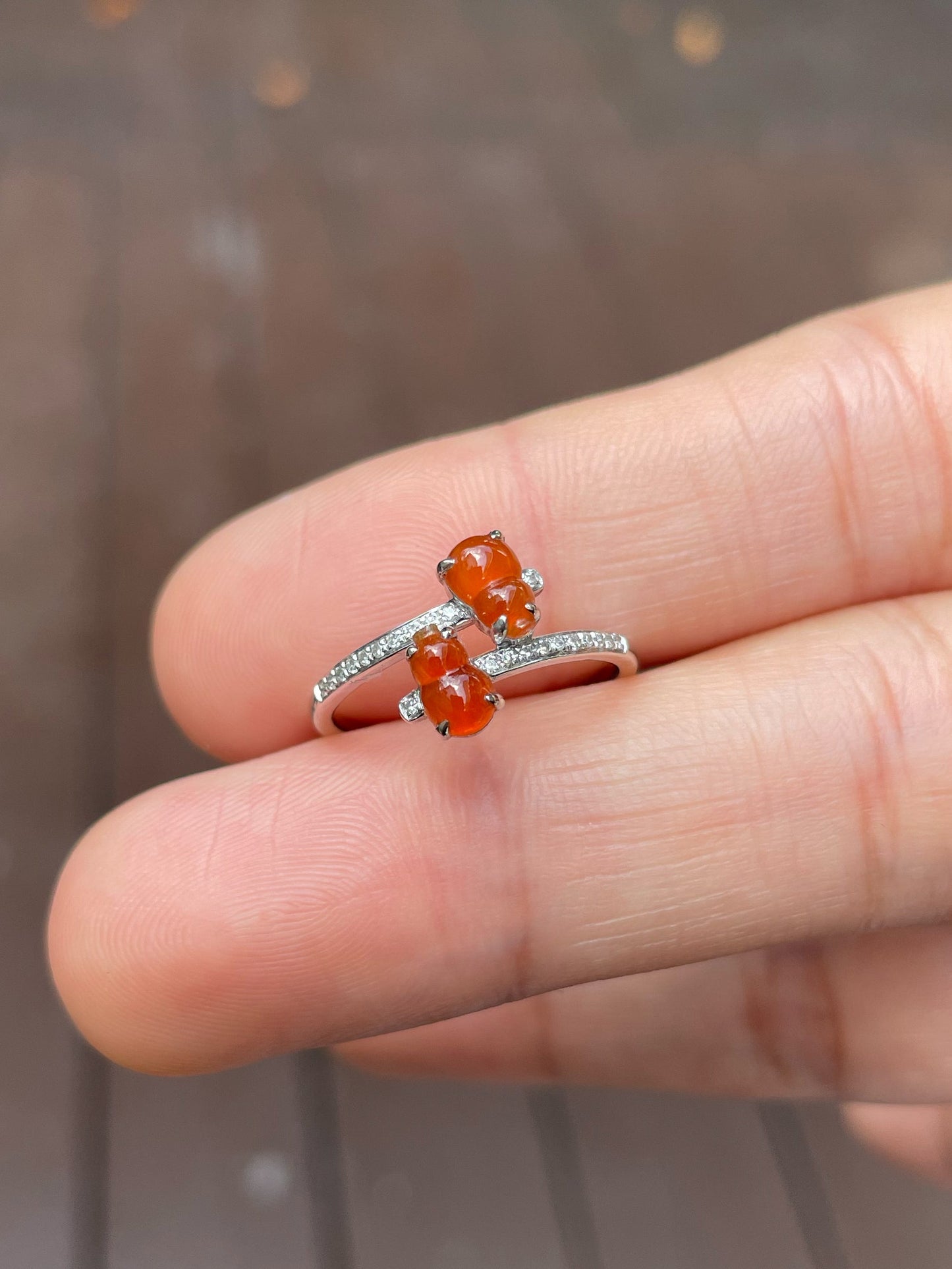 Orangy Red Jadeite Ring - Hu Lu 葫芦 (NJR166)