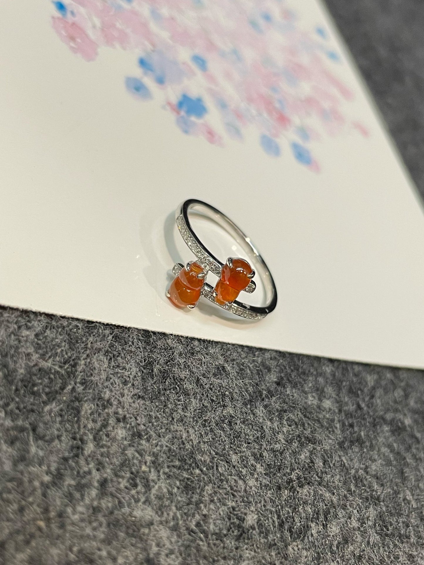 Orangy Red Jadeite Ring - Hu Lu 葫芦 (NJR166)