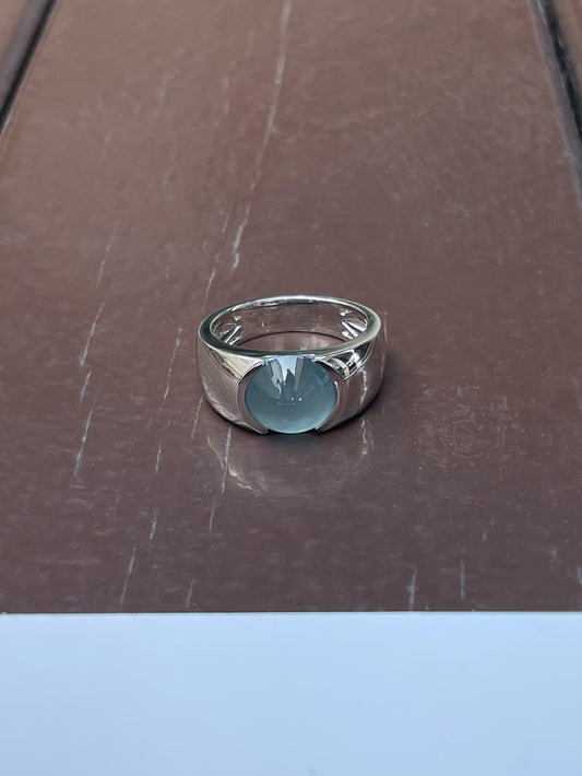 Icy Blue Jadeite Cabochon Ring (NJR170)