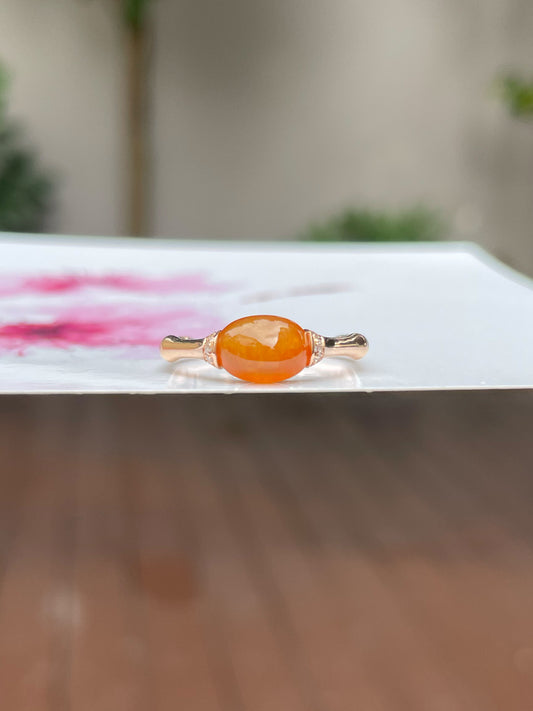 Icy Orange Jade Cabochon Ring (NJR171)