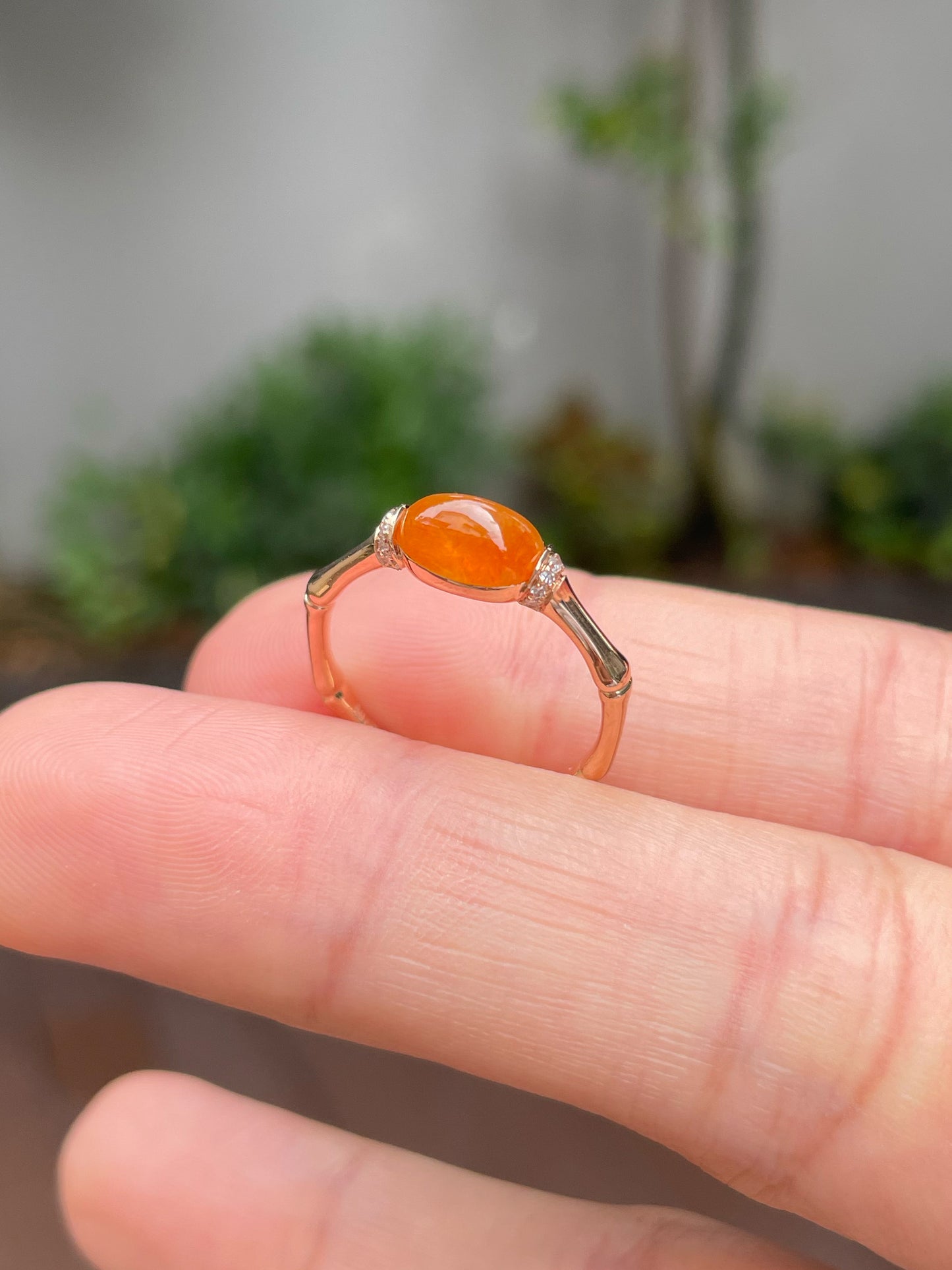 Icy Orange Jade Cabochon Ring (NJR171)