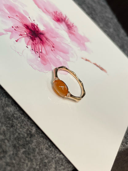 Icy Orange Jade Cabochon Ring (NJR171)