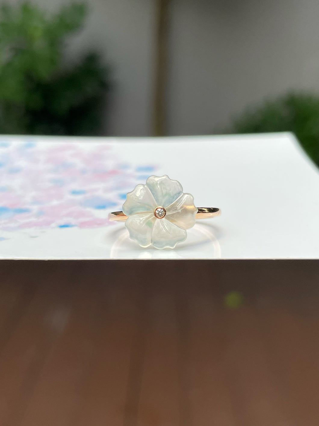 Glassy Jade Ring - Plum Blossom (NJR178)